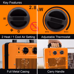 Benross 42468 Large Industrial Fan Heater / Adjustable Thermostatic Control / Cool Air Setting / Overheat Protection / Portable / 2800W / Orange