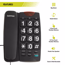 Benross Big Button Landline Telephones with LED Ringer Light - Black
