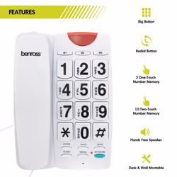 Benross Big Button Landline Telephones with LED Ringer Light - White