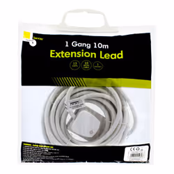 Benross 1-Way Extension Cables / 5m or 10m Length / UK Plug Socket / 240V AC, 13 Amps / White Colour Cable - 10 Metres