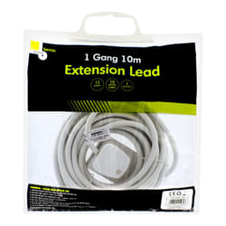 Benross 1-Way Extension Cables / 5m or 10m Length / UK Plug Socket / 240V AC, 13 Amps / White Colour Cable - 10 Metres