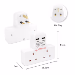 Benross 45600 Standard 2 Way Wall Adaptor Socket / Includes 2 USB Slots