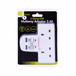 Benross 45619 Premium 2 Way Wall Adaptor Socket / Includes 2 USB Slots