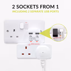 Benross 45619 Premium 2 Way Wall Adaptor Socket / Includes 2 USB Slots