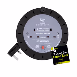 Benross 45630 5m Cable Reel Extension Lead / 2-Way Extension Cable / Safety Cut-Off Switch / 2 UK Plug Sockets / 240V AC, 10 ...