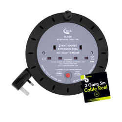 Benross 45630 5m Cable Reel Extension Lead / 2-Way Extension Cable / Safety Cut-Off Switch / 2 UK Plug Sockets / 240V AC, 10 Amps