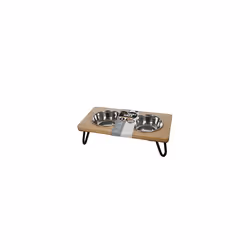 Rosewood Raised Wood Dog Bowl for Small and Medium Dogs and Cats With a Sturdy Elevated Stand and Two Stainless Steel Water a ...