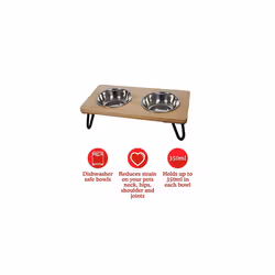 Rosewood Raised Wood Dog Bowl for Small and Medium Dogs and Cats With a Sturdy Elevated Stand and Two Stainless Steel Water and Food Bowls, Medium - Additional view 4