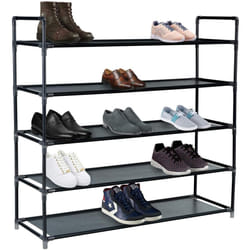 86cm x (W) 28cm x (H) 82.5cm, Black) KNIGHT 3 Tier Shoe Rack, Non-Woven Material, for Living Room, Hallway and Cloakroom, Space Saving, E - 5 Tier: (L