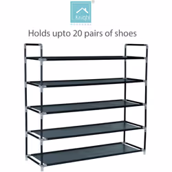 86cm x (W) 28cm x (H) 82.5cm, Black) KNIGHT 3 Tier Shoe Rack, Non-Woven Material, for Living Room, Hallway and Cloakroom, Space Saving, E - 5 Tier: (L