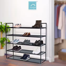86cm x (W) 28cm x (H) 82.5cm, Black) KNIGHT 3 Tier Shoe Rack, Non-Woven Material, for Living Room, Hallway and Cloakroom, Space Saving, E - 5 Tier: (L