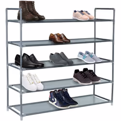 86cm x (W) 28cm x (H) 82.5cm, Grey) KNIGHT 3 Tier Shoe Rack, Non-Woven Material, for Living Room, Hallway and Cloakroom, Spac ...