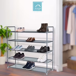 86cm x (W) 28cm x (H) 82.5cm, Grey) KNIGHT 3 Tier Shoe Rack, Non-Woven Material, for Living Room, Hallway and Cloakroom, Space Saving, Ea - 5 Tier: (L