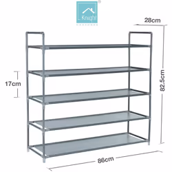 86cm x (W) 28cm x (H) 82.5cm, Grey) KNIGHT 3 Tier Shoe Rack, Non-Woven Material, for Living Room, Hallway and Cloakroom, Space Saving, Ea - 5 Tier: (L