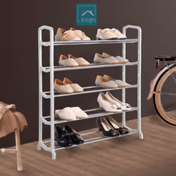 KNIGHT 4 Tier/5 Tier Pearl White Shoe Rack, For Living Room, Hallway and Cloakroom,Sturdy Design, Space Saving (5 Tier)