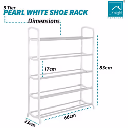 KNIGHT 4 Tier/5 Tier Pearl White Shoe Rack, For Living Room, Hallway and Cloakroom,Sturdy Design, Space Saving (5 Tier)