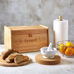 Apollo Hevea Rubber wood Wooden Carved Drop Front Bread Bin Counter Storage Box
