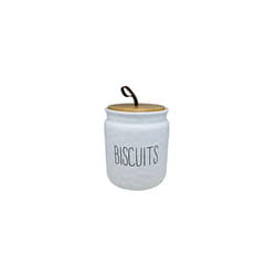 Dimples White Biscuit Jar Ceramic Storage with Wooden Lid Elegant Design