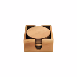 Acacia Coaster Set of 6 with Round Holder Natural Wood 10cm Protects Surfaces