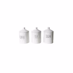 Dimples Canister Set 3 Pieces Ceramic White with Black Writing Coffee Tea Sugar