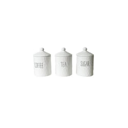 Dimples Canister Set 3 Pieces Ceramic White with Black Writing Coffee Tea Sugar