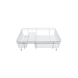 Large White Dish Drainer Durable Coated Steel Stylish Compact Kitchen Storage