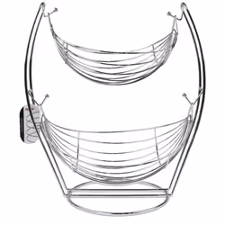 2 Tier Metal Chrome Swing Vegetable Fruit Basket Storage Rack Stand Bowl Holder