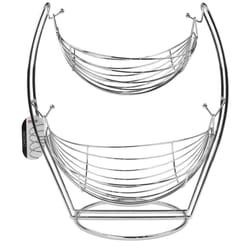 2 Tier Metal Chrome Swing Vegetable Fruit Basket Storage Rack Stand Bowl Holder