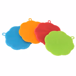 Set of 4 Silicone Dish Washing Brush Sponge Scrubber Antibacterial Cleaning Pads