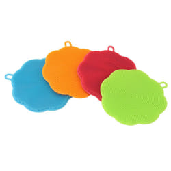 Set of 4 Silicone Dish Washing Brush Sponge Scrubber Antibacterial Cleaning Pads
