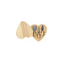 Rubberwood Heart Shaped Cheese Board with 3 Piece Accessory Set