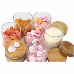 6pcs Clear 150ml Borosilicate Glass Condiment Spice Jars Bamboo Airtight Lids