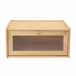 Clear Front Bread Bin Hevea Wood Food Storage Snap Open Kitchen Container