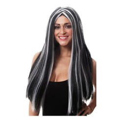 Adult Ladies Black & White Streak Two Tone Halloween Fancy Dress Long Witch Wig