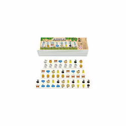 Animal Dominoes Set for Children 28 Pieces in Wooden Box Traditional Kids Domino Matching Game with Jungle Animals