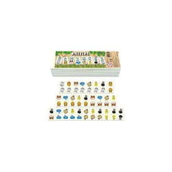 Animal Dominoes Set for Children 28 Pieces in Wooden Box Traditional Kids Domino Matching Game with Jungle Animals