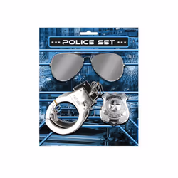 Adult Three Piece Police Fancy Dress Accessories Set With Handcuffs