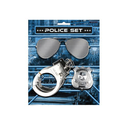 Adult Three Piece Police Fancy Dress Accessories Set With Handcuffs