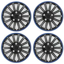 Streetwize Car Wheel Trim Set 14" Black Blue Ring Rims Set Of 4 Hub Caps Covers