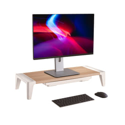 ProperAV Monitor Riser Stand with Height Adjustment and Drawer - Wood