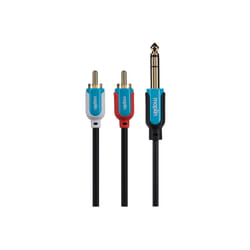 Maplin 1/4&quot; 6.35mm 3 Pole Jack Plug to Twin RCA Phono Cable - Bla