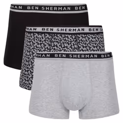 Ben Sherman 3 Pack Boxers Karsyn Trunks - Black/Print/Grey Marl, Large