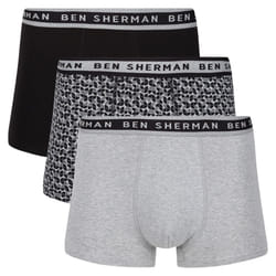 Ben Sherman 3 Pack Boxers Karsyn Trunks - Black/Print/Grey Marl, Large