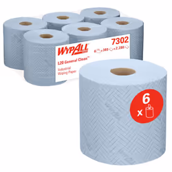 7302 Industrial Wiping Paper L20 Centrefeed, 2 ply, Blue (6 rolls x 380 sheets)