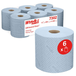 7302 Industrial Wiping Paper L20 Centrefeed, 2 ply, Blue (6 rolls x 380 sheets)