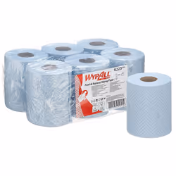 WypAll L10 Food and Hygiene Wiping Paper 6223 - 1 Ply Centrefeed Blue Roll - 6 Centrefeed Rolls x 430 Paper Wipes (2,580 tota ...