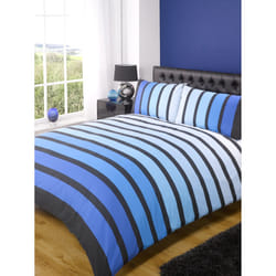 Soho Blue Stripe Duvet Cover Quilt Bedding Set, Blue, King Size - Bedroom Bed Linen