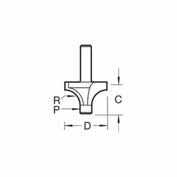 Professional Pin Guided Round Over Router Cutter, 9.5mm Radius, 1/4 Inch Shank, 29mm Cut Diameter & 15.8mm Cut Length, Tungsten Carbide Tipped, 7E/4X1