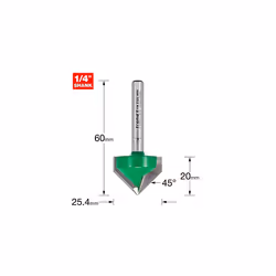 CraftPro Chamfer Router Cutter Bit, 1/4 Inch Shank, 25.4mm Cut Diameter & 45 Degree V Groove, Tungsten Carbide Tipped, C045X1 ...