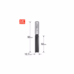 Trade Straight Two Flute Router Cutter Bit, 1/2 Inch Shank, 12.7mm Cut Diameter & 50mm Cut Length, Tungsten Carbide Tipped, TR17X1/2TC